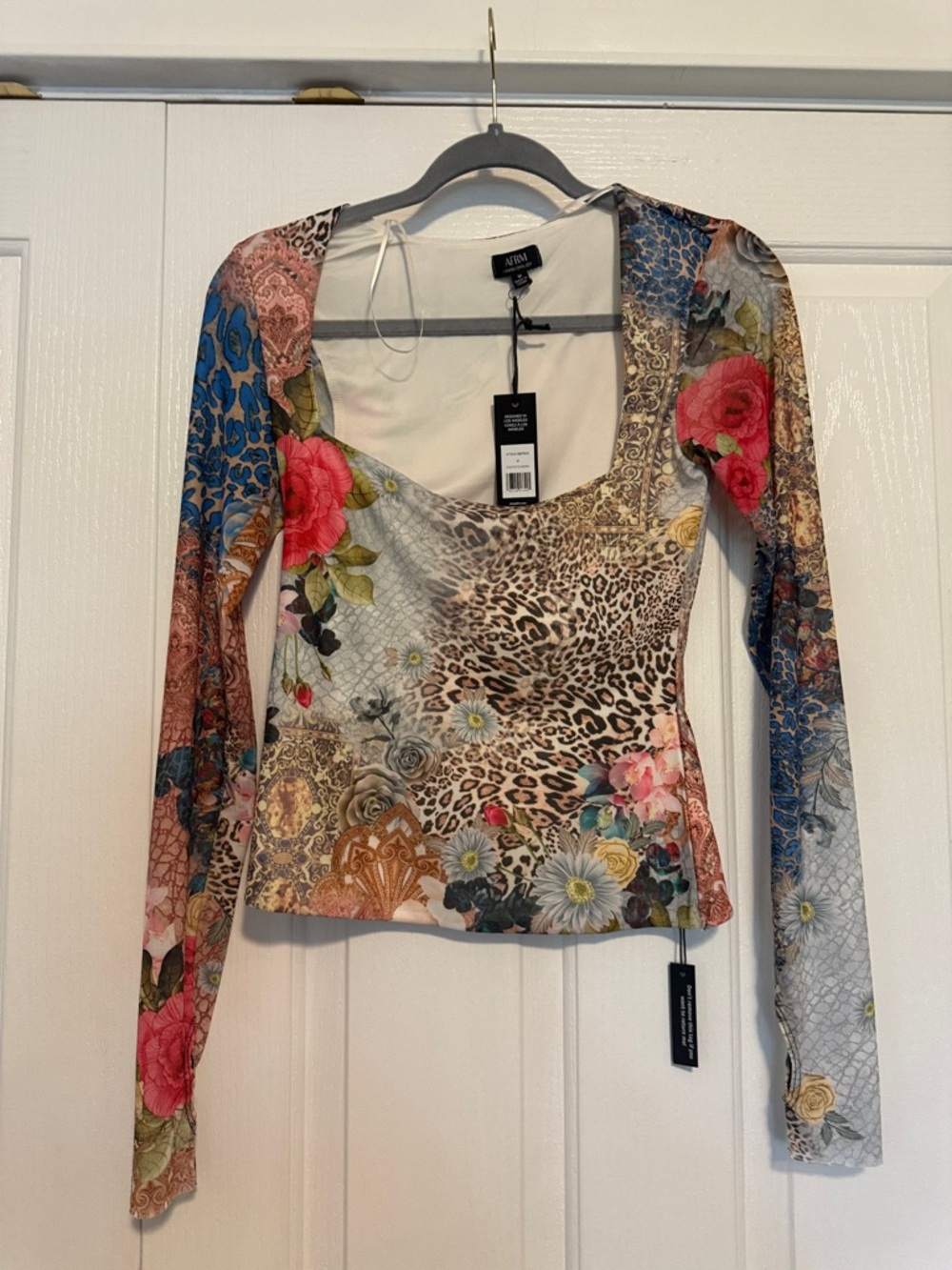 AFRM mesh Iris patchwork , Leopard Long-Sleeve Top